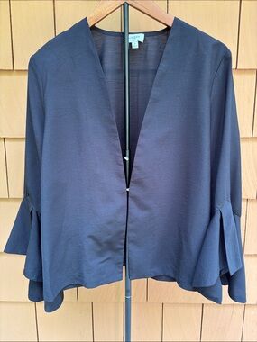 UMGEE | Black Crepe Bell Sleeve Flowy Boho Chic Topper Jacket Blazer | Size S